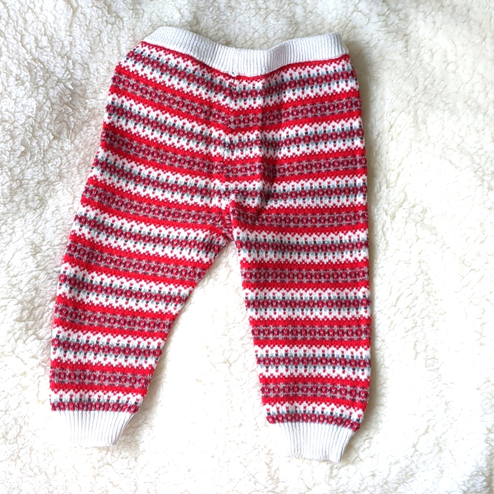 Janie and Jack Red Fair Isle Knit Pants 12-18M